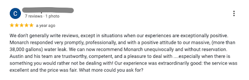 Customer review about water leak damage.